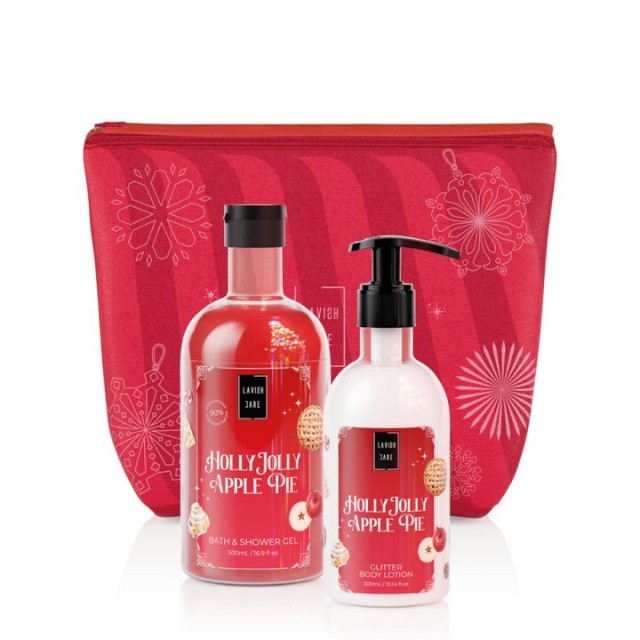 Lavish Care Holly Jolly Apple Pie Πακέτο Bath & Shower Gel 500ml & Body Lotion Glitter 300ml & Δώρο Νεσεσέρ