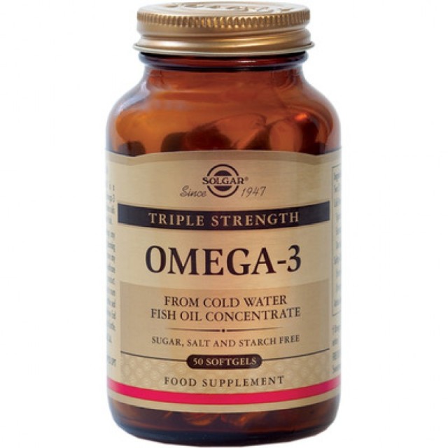 Solgar Omega 3 Triple Strength, Συμπλήρωμα με Ωμέγα 3 Λιπαρά Οξέα για την Υγεία του Εγκεφάλου & του Καρδιαγγειακού Συστήματος, 50 μαλακές κάψουλες