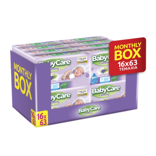 Babycare Calming Wipes Monthly Box Μωρομάντηλα Με Άρωμα Λεβάντας (16x63) 1008τμχ