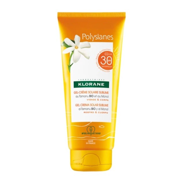 KLORANE Polysianes Sunscreen Gel Cream SPF30 Tamanu Βio & Monoi, Αντηλιακή Κρέμα Προσώπου & Σώματος 200ml