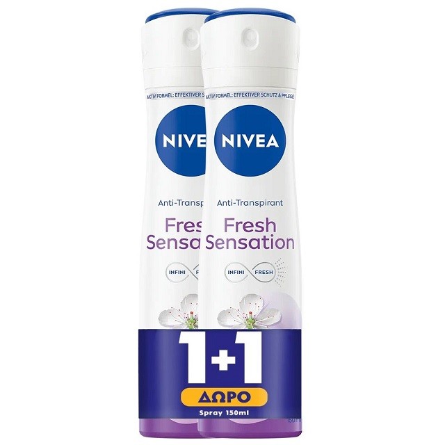 Nivea Πακέτο Fresh Sensation Spray Deodorant for Women Γυναικείο Αποσμητικό Για 72ωρη Προστασία, 2x150ml