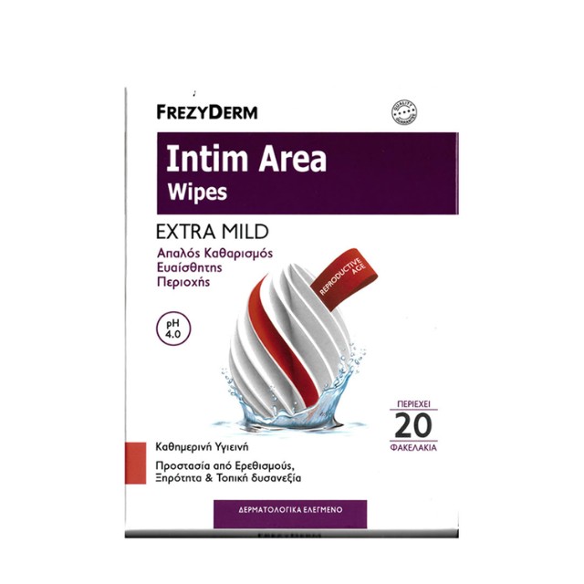 Frezyderm Intim Area Wipes Μαντηλάκια Καθαρισμού Για Την Ευαίσθητη Περιοχή 20 Φακελάκια