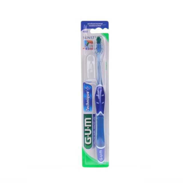 Gum Technique+ Compact 493 Medium Οδοντόβουρτσα Μέτρια Μπλε 1τμχ