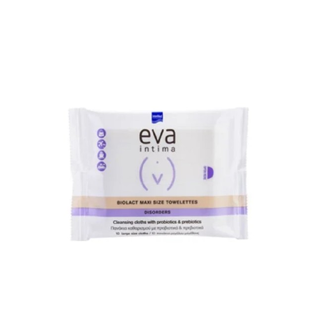 INTERMED Eva Intima Biolact Maxi Size Towelettes Πανάκια Καθαρισμού με Προβιοτικά και Πρεβιοτικά 10τμχ.