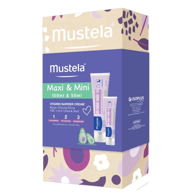 Mustela Πακέτο Vitamin Barrier Cream Kρέμα Αλλαγής Πάνας Maxi & Mini 150ml & 50ml
