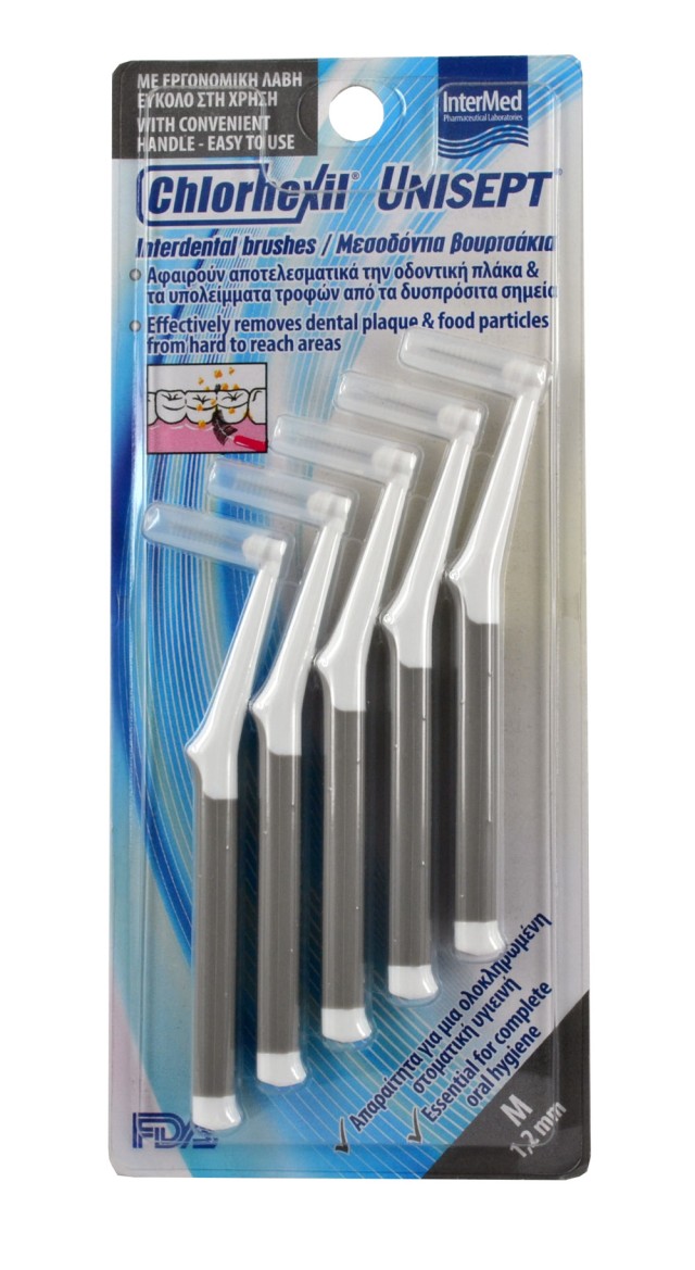INTERMED Chlorhexil Unisept Interdental Brushes, Μεσοδόντια Βουρτσάκια M 1,2mm 5 τμχ