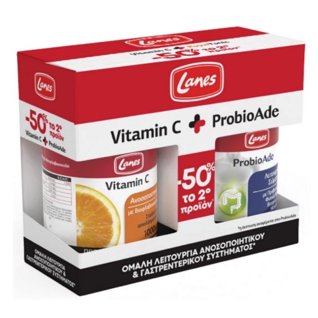 LANES Promo Pack Vitamin C για Υποστήριξη του Ανοσοποιητικού 1000MG, 30tabs & ProbioAde Συμπλήρωμα Διατροφής για Ομαλή Εντερική Λειτουργία, 20caps