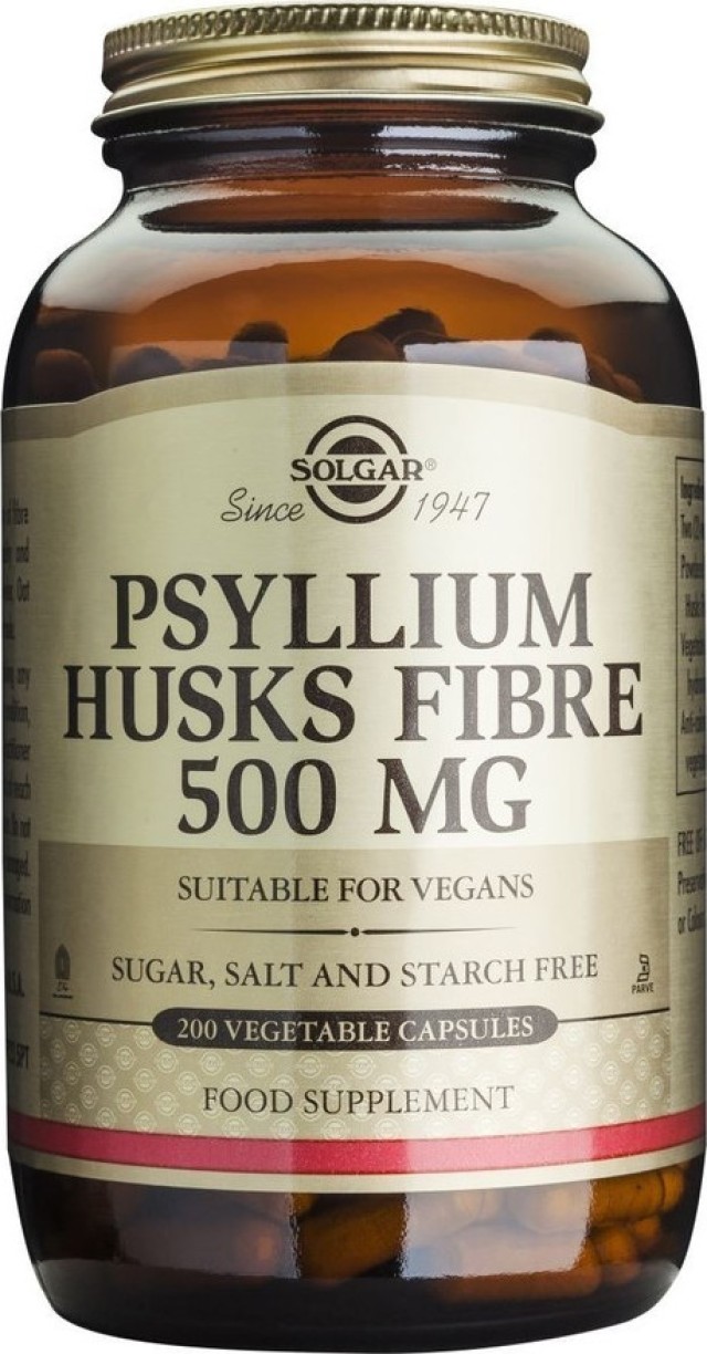 Solgar Psyllium Husks Fibre 500mg Συμπλήρωμα Διατροφής για Περιπτώσεις Χρόνιας ή Παροδικής Δυσκοιλιότητας - Συμβάλλει στον Έλεγχο του Βάρους, 200veg.caps