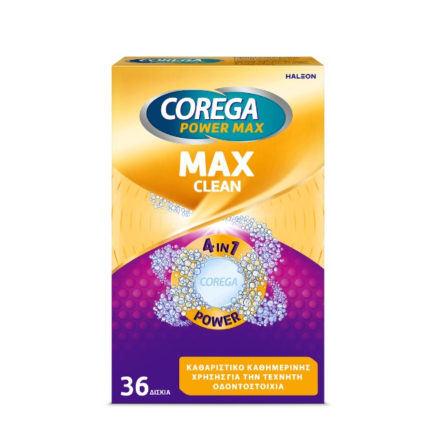 Corega Power Max Clean 4in7 Καθαριστικά Δισκία για Τεχνήτες Οδοντοστοιχίες 36 δισκία