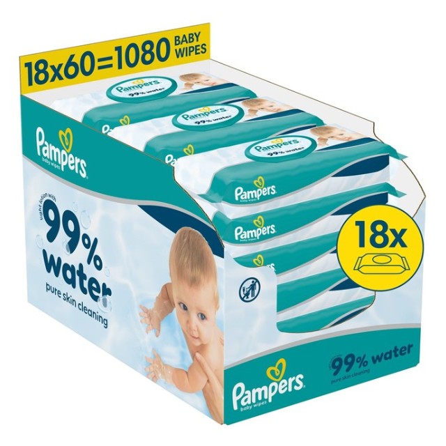 Pampers Μωρομάντηλα 99% Water Monthly Βοx (18x60τμχ) 1080Τμχ
