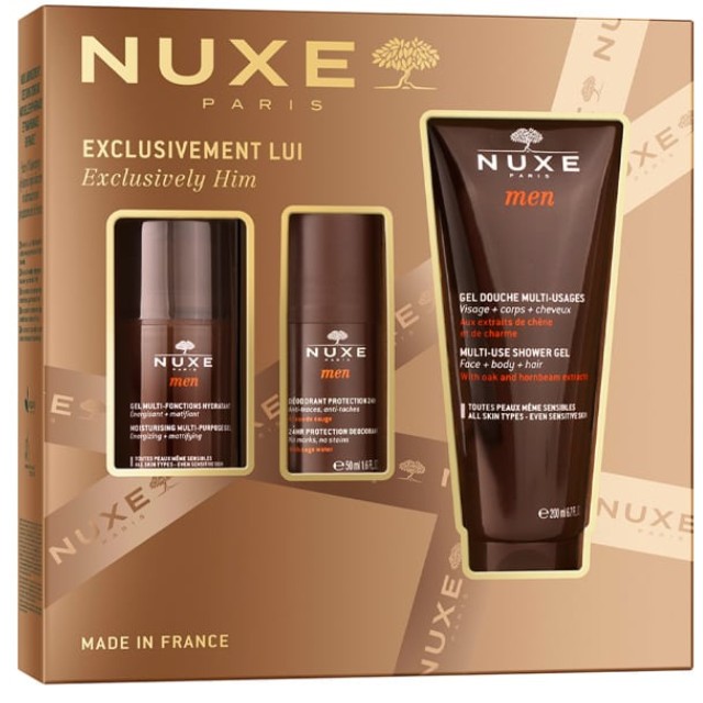 Nuxe Πακέτο Men Moisturising Multi-Purpose Gel 50ml & Deo Roll On 50ml & Multi-Use Shower Gel 200ml