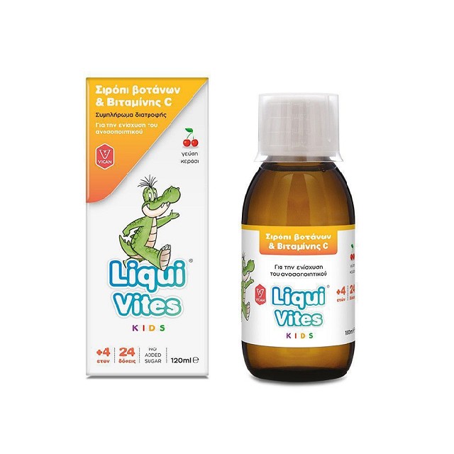 VICAN Liqui Vites Kids Σιρόπι Βοτάνων & Βιταμίνης C Συμπλήρωμα Διατροφής Για Την Ενίσχυση Του Ανοσοποιητικού Με Γεύση Κεράσι, 120ml