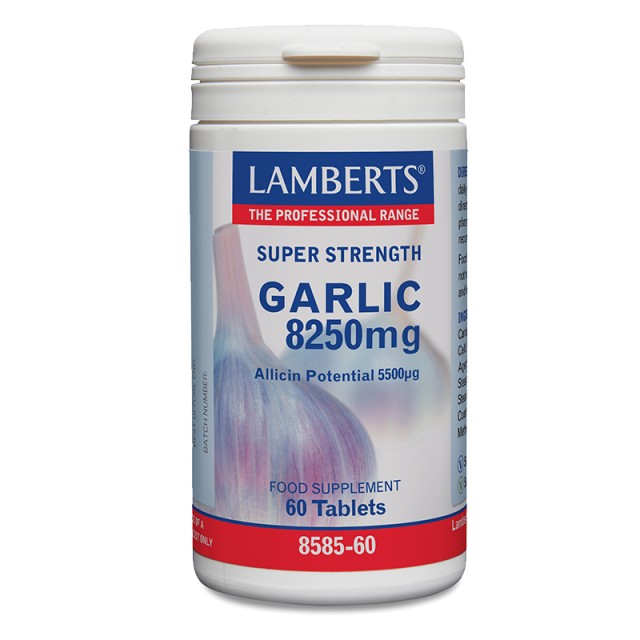 LAMBERTS Garlic (8250mg), Συμπλήρωμα Διατροφής Σκόρδου Για Το Καρδιαγγειακό Σύστημα, 60 ταμπλέτες 8585-60