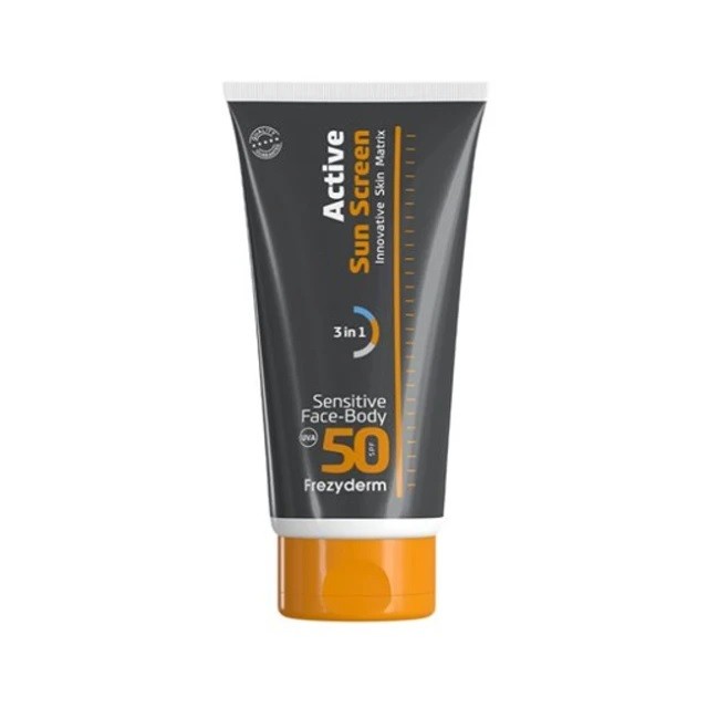FREZYDERM Sun Screen Active Sensitive Αδιάβροχη Αντηλιακή Κρέμα Προσώπου Και Σώματος SPF50, 150m