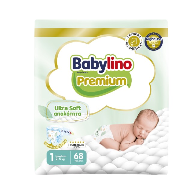 Babylino Premium Ultra Soft Newborn No1 (2-5 Kg) Βρεφικές Πάνες 68τμχ