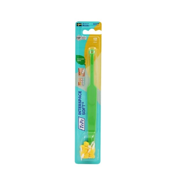 TePe Interspace Soft Μαλακή Οδοντόβουρτσα Σε Πράσινο Χρώμα Με Κίτρινα Ανταλλακτικά, 12 Τεμάχια