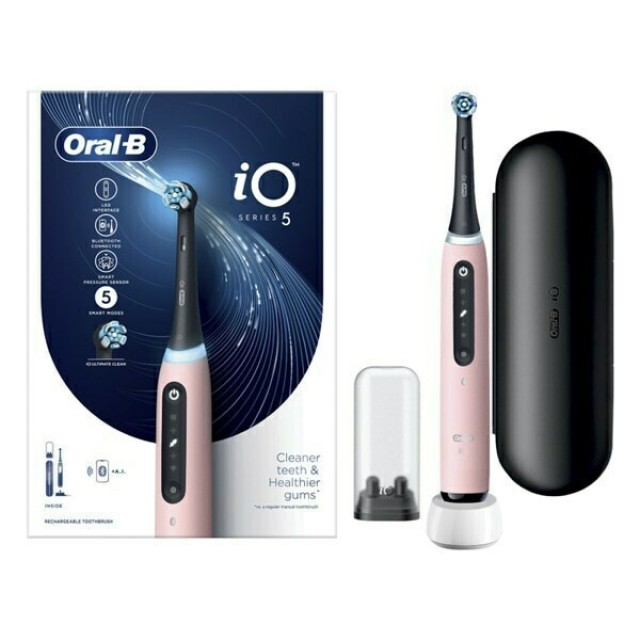 Oral-B Ηλεκτρική Οδοντόβουρτσα iO Series 5 Με Αισθητήρα Πίεσης & Bluetooth Σε Ροζ Χρώμα και Θήκη Ταξιδίου Σε Μαύρο Χρώμα, 1 τεμ