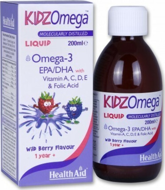 Health Aid KidzOmega Liquid Omega 3 Wild Berry, Ειδική Σύνθεση για παιδιά με γεύση Βατόμουρο 200ml