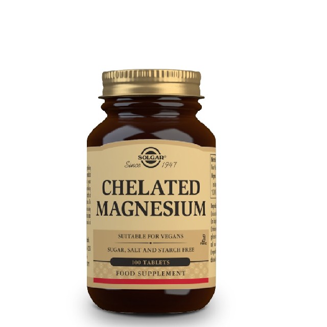 SOLGAR Chelated Magnesium 100mg Συμπλήρωμα Διατροφής με Χηλικό Μαγνήσιο για Ομαλή Λειτουργία της Καρδιάς & των Μυών, 100tabs