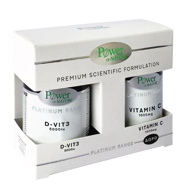 POWER OF NATURE Platinum Range Vitamin D-Vit3 5000iu Vitamin D3 60 Δισκία & Δώρο Vitamin C 1000mg 20 Δισκία