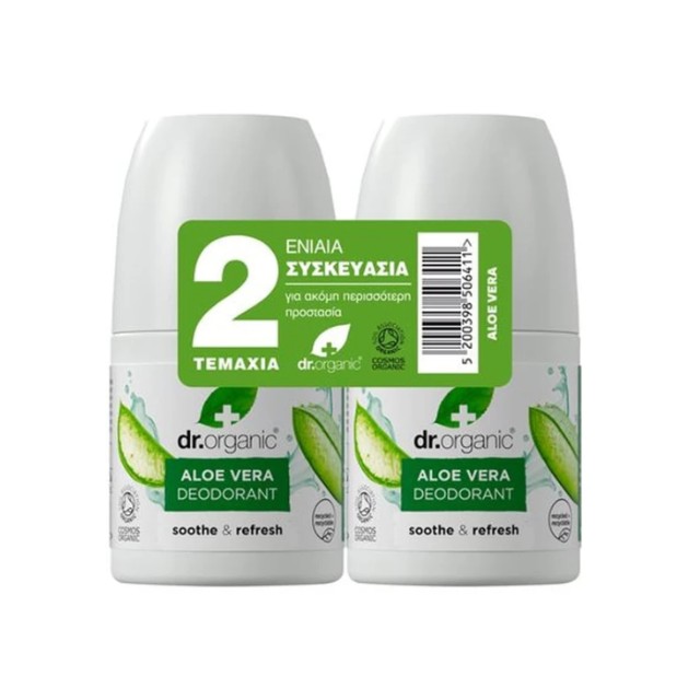 Dr. Organic Αποσμητικό Roll On Πακέτο Aloe Vera 2x50ml