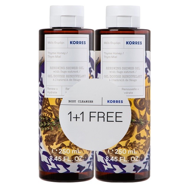 Korres Πακέτο Thyme Honey Renewing Shower Gel Αφρόλουτρο Με Άρωμα Μέλι & Θυμάρι, 2x250ml