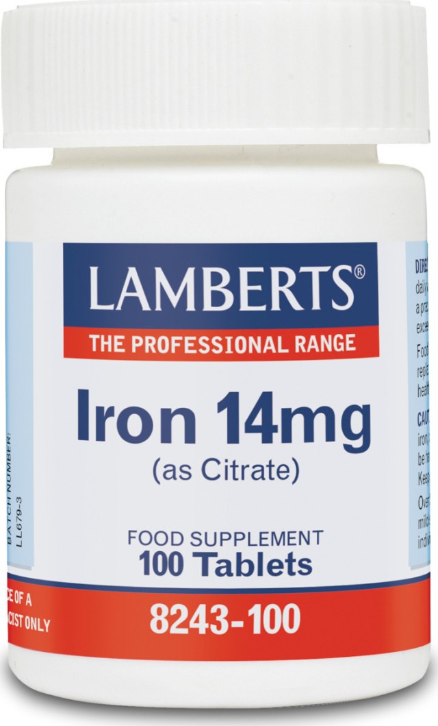LAMBERTS Iron 14mg (Citrate), Συμπλήρωμα Διατροφής με Σίδηρο 100tabs 8243-100