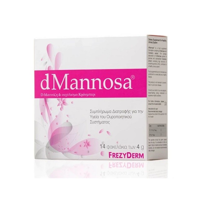 Frezyderm dMannosa & Εκχύλισμα Κράνμπερι Συμπλήρωμα Διατροφής για την Υγεία του Ουροποιητικού Συστήματος, 14 φακελάκια x 4gr