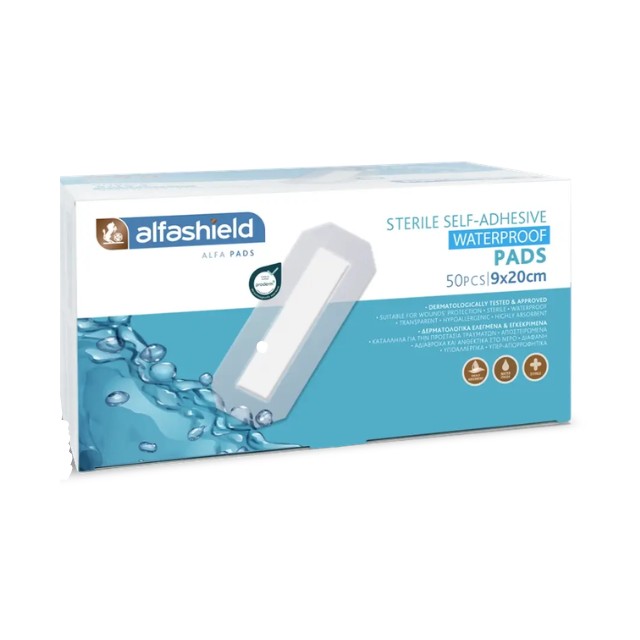 Alfashield Pads Αποστειρωμένο Αυτοκόλλητο Αδιάβροχο Επίθεμα 9x20cm 50Tμχ