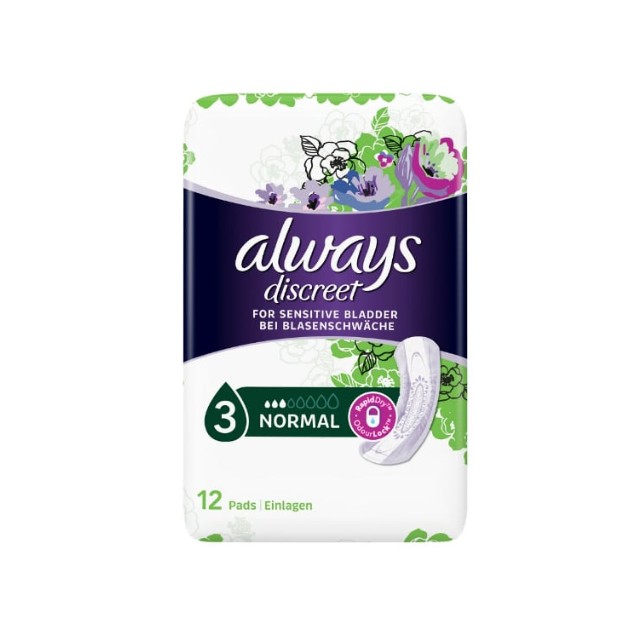 Procter & Gamble Always Discreet Normal Σερβιέτες Για Ακράτεια Size 3 12τμχ