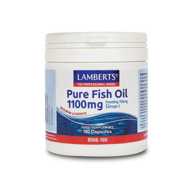 Lamberts Pure Fish Oil 1100mg, Συμπυκνωμένο Ιχθυέλαιο με Ωμέγα 3 (Ω3) & Λιπαρά οξέα, 180 Κάψουλες 8508-180