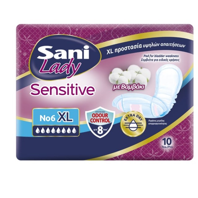 Sani Lady Sensitive No.6 Σερβιέτες Ακράτειας ΧLarge 10τμχ
