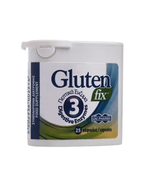 UniPharma Gluten Fix Συμπλήρωμα Διατροφής Που Υποστηρίζει Τη Διαδικασία Της Πέψης Με 3 Πεπτικά Ένζυμα 25 Κάψουλες