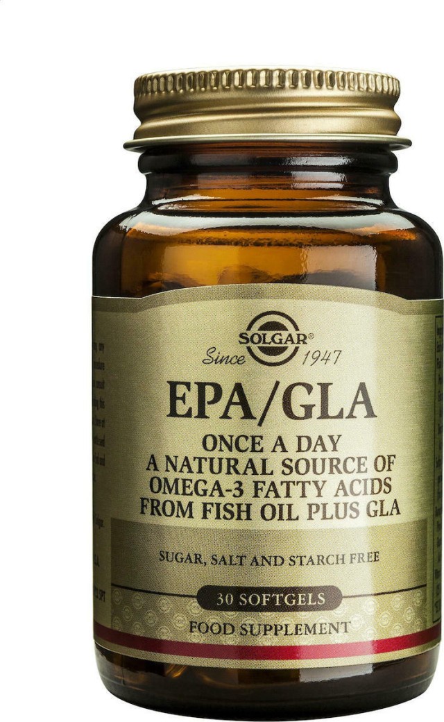 Solgar EPA / GLA Once A Day, Συμπλήρωμα Διατροφής για Καλή Υγεία Καρδιαγγειακού Συστήματος & Δέρματος, 30 μαλακές κάψουλες