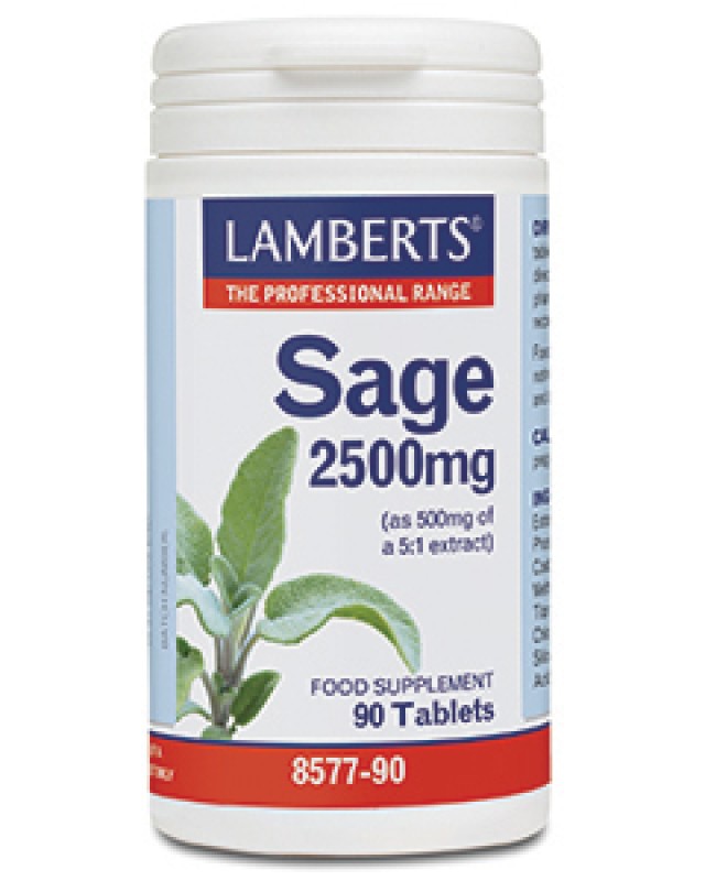 LAMBERTS Sage 2500mg Φασκόμηλο για την Διατήρηση της Μνήμης και την μείωση των Συμπτωμάτων Εμμηνόπαυσης 90 Ταμπλέτες 8577-90