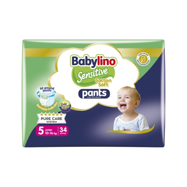 Babylino Sensitive Cotton Soft Unisex Pants No.5 10-16kg Πάνα Βρακάκι 34τμχ