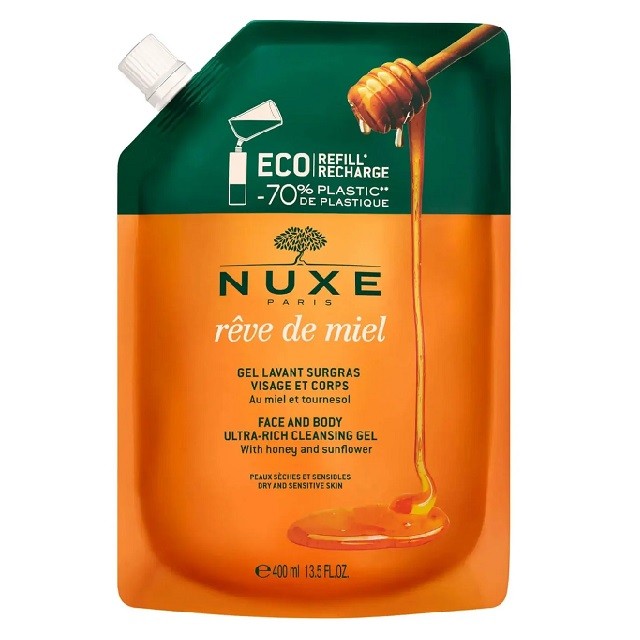 Nuxe Reve De Miel Ultra Rich Cleansing Gel With Honey & Sunflower Refill Απαλό Καθαριστικό Για Πρόσωπο & Σώμα, 400ml