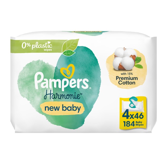 Pampers Harmonie Μωρομάντηλα xωρίς Οινόπνευμα & Άρωμα 4x46τμχ