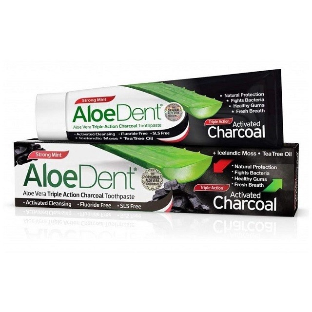 Optima Aloe Dent Triple Action Charcoal Toothpaste Οδοντόκρεμα Με Ενεργό Άνθρακα Χώρις Φθόριο, 100ml