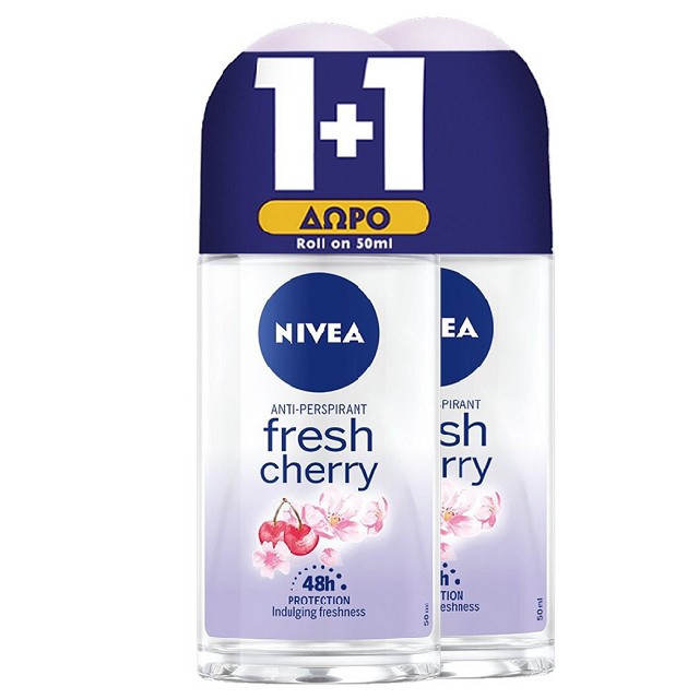NIVEA Fresh Cherry 48h Πακέτο 1+1 Γυναικείο Αποσμητικό Roll On Με Άρωμα Κεράσι, 2x50ml