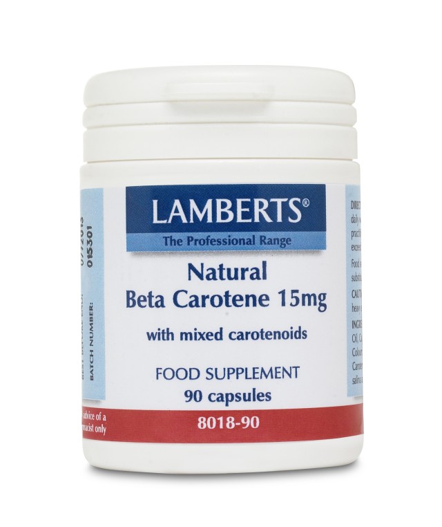 Lamberts Natural Beta Carotene 15mg, Συμπλήρωμα Με Ισχυρή Αντιοξειδωτική Δράση 90caps 8018-90