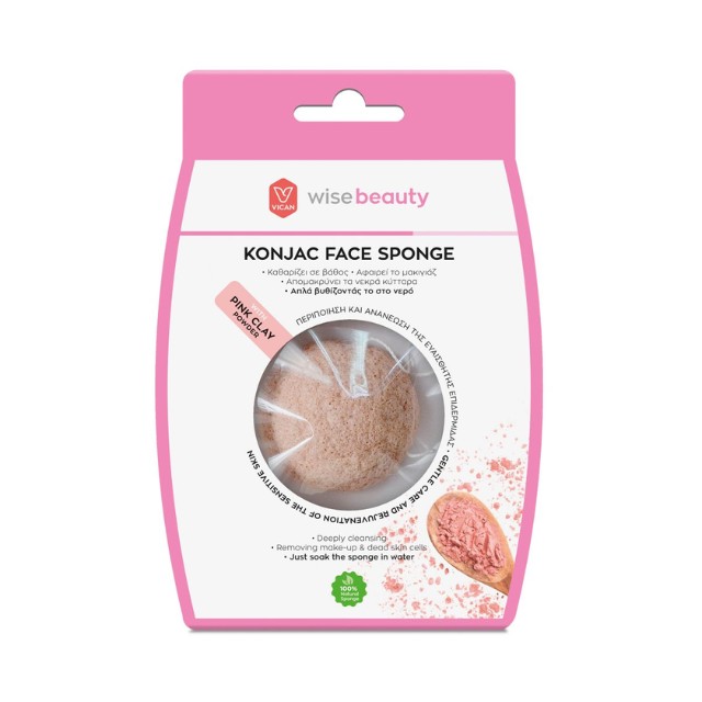 Vican Wise Beauty Konjac Face Sponge With Pink Clay 1τμχ
