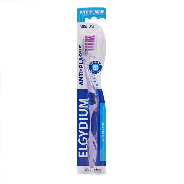 ELGYDIUM Antiplaque Medium Οδοντόβουρτσα με Τρίχες σε σχήμα Χ Μωβ, 1τμχ