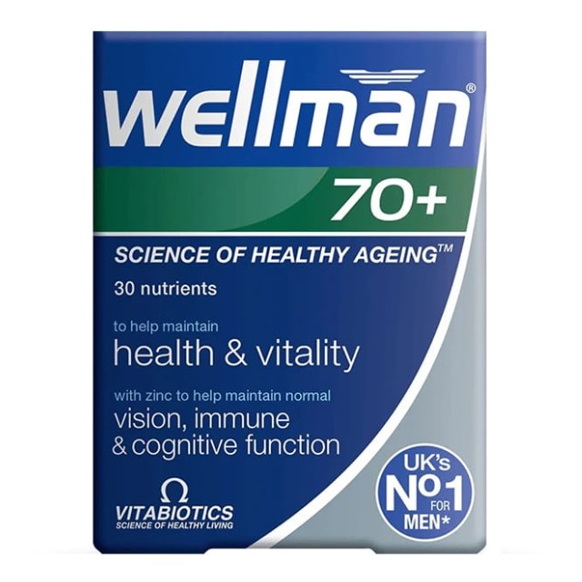 Vitabiotics Wellman 70+ Συμπλήρωμα Διατροφής για Άνδρες Άνω των 70 Ετών για την Καλή Λειτουργία της Καρδιάς Εγκεφάλου & Όρασης 30 Δισκία
