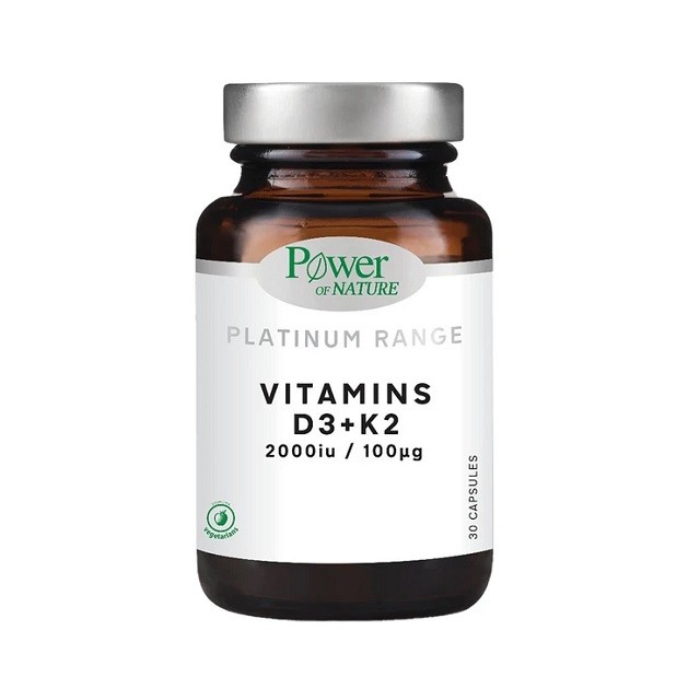 Power of Nature Platinum Range Vitamins D3+K2 2000iu/100mg Συμπλήρωμα Διατροφής Με Βιταμίνες D & K, 30 Κάψουλες