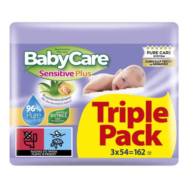 BabyCare Mωρομάντηλα Sensitive Plus Triple Pack με Εκχύλισμα Αλόης  3x54τμχ
