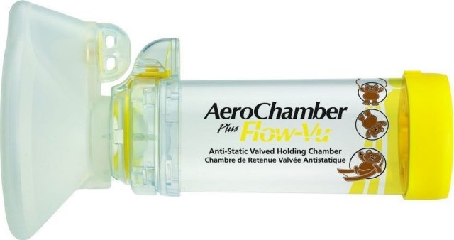 AeroChamber Plus Flow-Vu Παιδικός Aεροθάλαμος Eισπνοών με Μεσαία Mάσκα για 1-5 ετών με Κίτρινο Χρώμα 1τμχ.