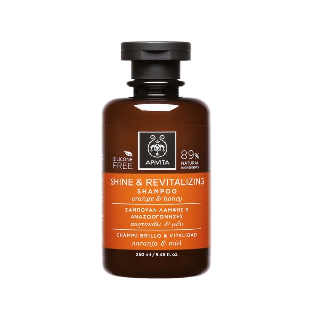 Apivita Shine & Revitalizing Shampoo, Σαμπουάν Αναζωογόνησης και Λάμψης Με Πορτοκάλι και Μέλι, 250ml