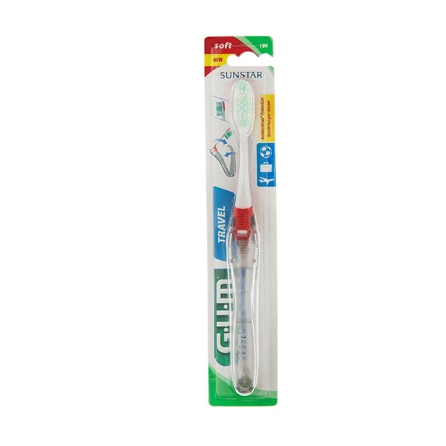 Gum Travel Antibacterial Toothbrush 158 Soft Οδοντόβουρτσα ταξιδίου Μαλακή Κόκκινη 1 Τεμάχιο