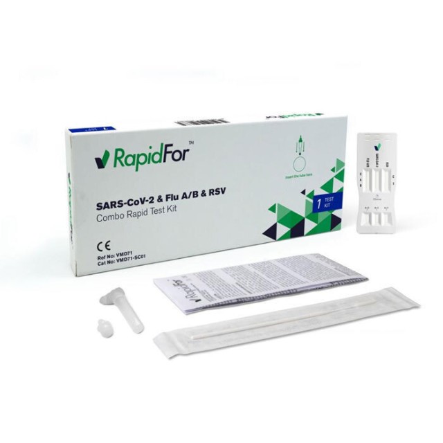 VITROSENS RapidFor SARS-CoV-2 (Covid 19) + Flu A/B + RSV Combo Rapid Test Kit Για Ανίχνευση Αντιγόνων SARS-CoV-2 & Γρίπης Τύπου A/B + RSV, 1 Τεμάχιο